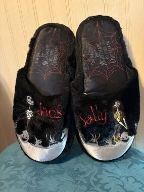 Vintage The Nightmare Before Christmas Jack & Sally Black Plush Slippers